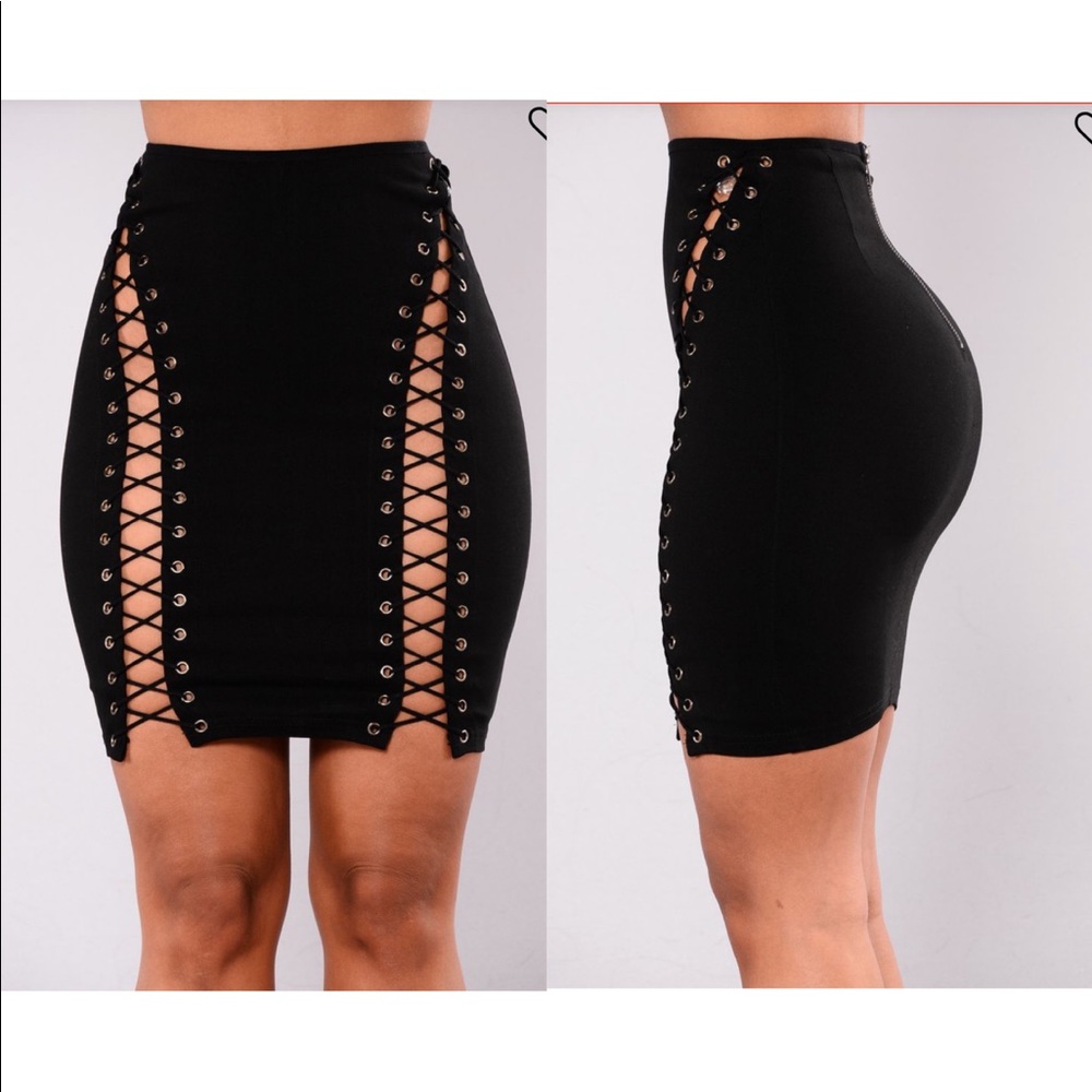 Black peek a boo lace up skirt